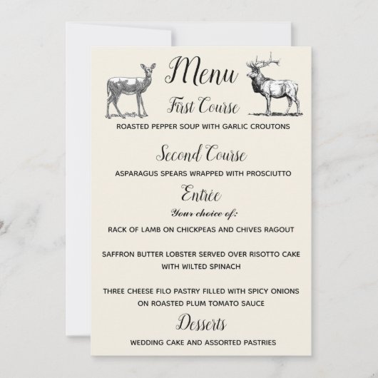Menu Rustic Woodland Deer Design Kaart (Voorkant)