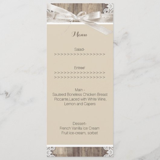 Menu Rustieke bruiloft Beige Witte kant Hout Burla (Achterkant)