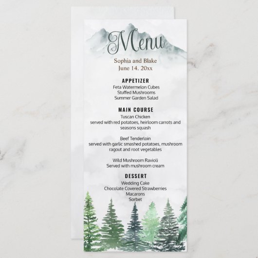 Menu Rustige bergen en Waterverf van bossen (Voorkant / Achterkant)