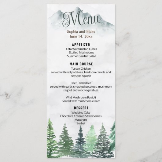 Menu Rustige bergen en Waterverf van bossen (Voorkant)