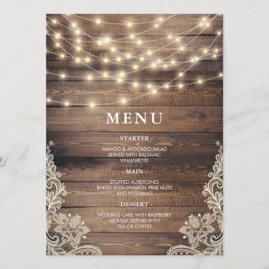 Menu Rustige houten en String Lights (Voorkant)