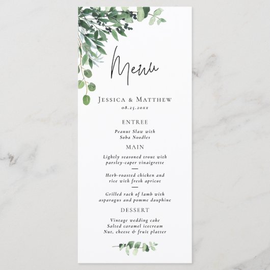 Menu Rustige Sage Green Eucalyptus Wedding (Voorkant)
