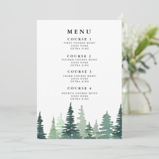 Menu Rustige Waterverf Pine Winter Wedding (Staand voorkant)