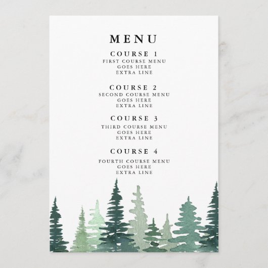 Menu Rustige Waterverf Pine Winter Wedding (Voorkant)