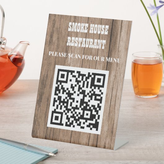 Menu Rustige Wood QR-code Reclamebord Met Voetstuk (Insitu)