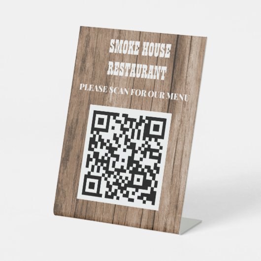 Menu Rustige Wood QR-code Reclamebord Met Voetstuk (Voorkant)