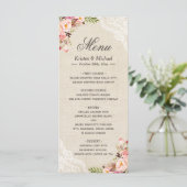 Menu Rustisch Land Floral Lace Burlap Wedding (Staand voorkant)
