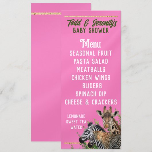 Menu Safari Baby shower (Voorkant / Achterkant)