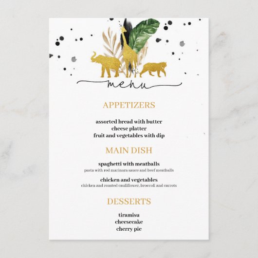 Menu Safari Gold Animals (Voorkant)