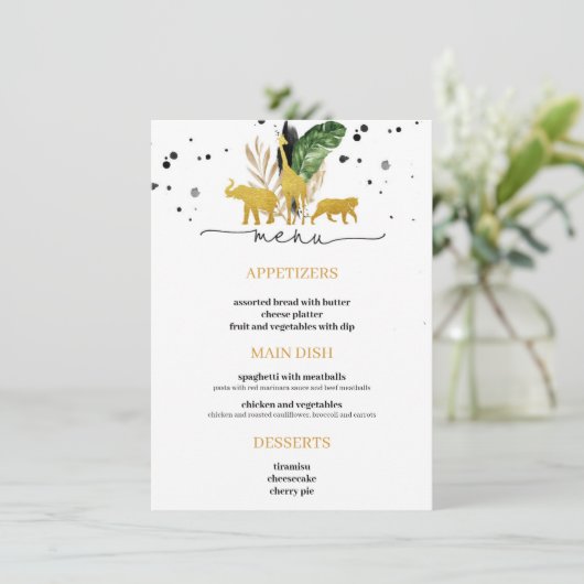 Menu Safari Gold Animals (Staand voorkant)