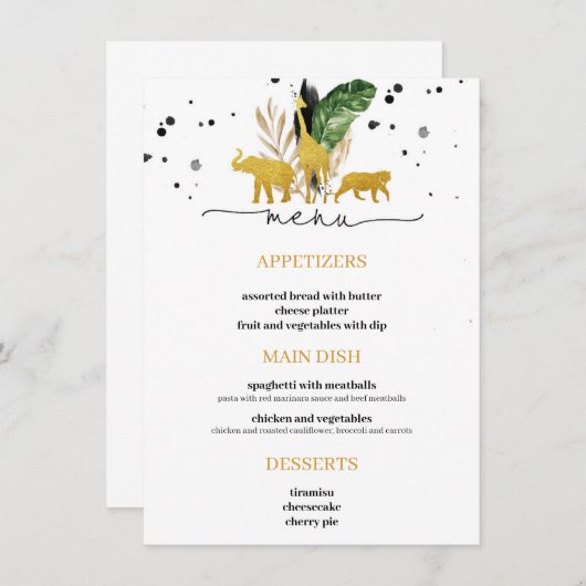 Menu Safari Gold Animals (Voorkant / Achterkant)