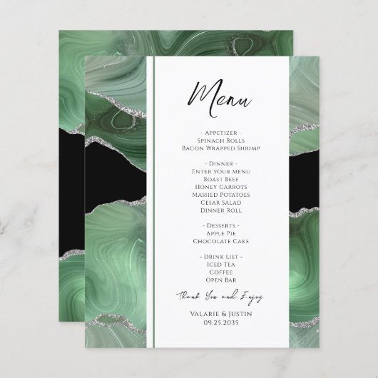 Menu Sage Green Agate Wedding (Voorkant / Achterkant)