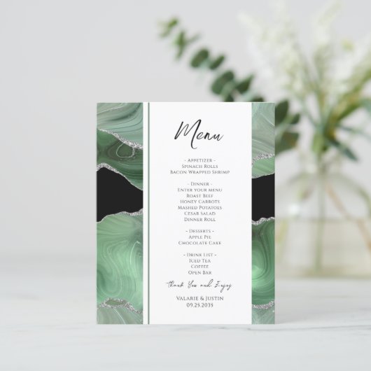 Menu Sage Green Agate Wedding (Staand voorkant)
