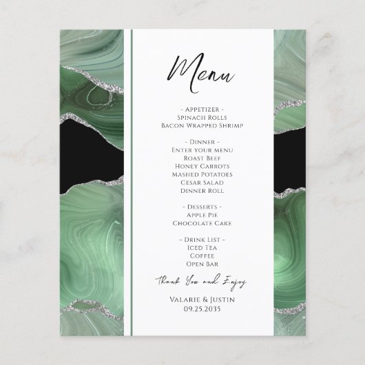 Menu Sage Green Agate Wedding (Voorkant)