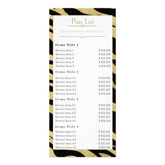 Menu  schoonheidsdiensten (Achterkant)