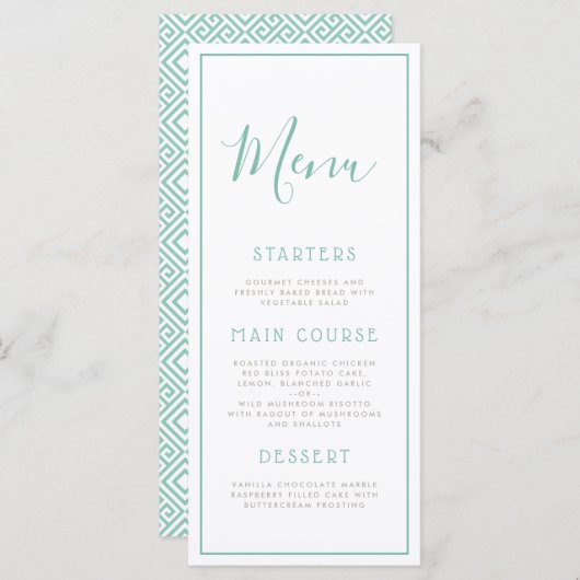 Menu Seafoam Blue Geometric Birthday Party (Voorkant / Achterkant)