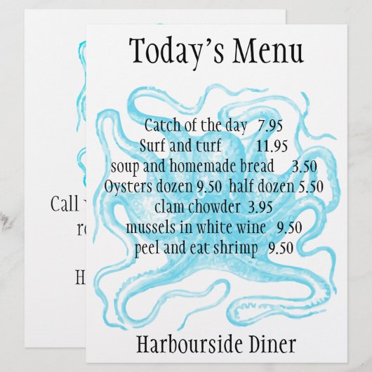 Menu Seafood restaurant (Voorkant / Achterkant)