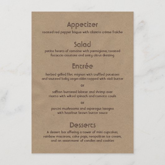 Menu Seashore Craft Wedding (Achterkant)