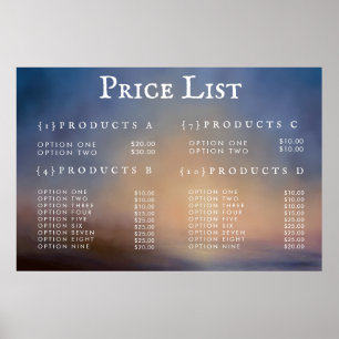 Menu Serviceprijslijst Aangepast gedrukt Poster