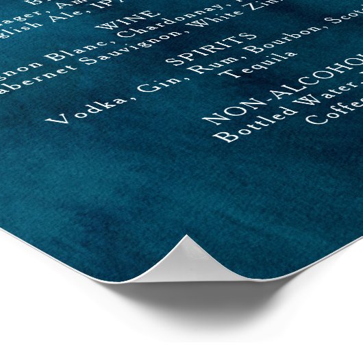 Menu Signaal Moody Ocean Waterverf Wedding Drinken Poster (Hoek)