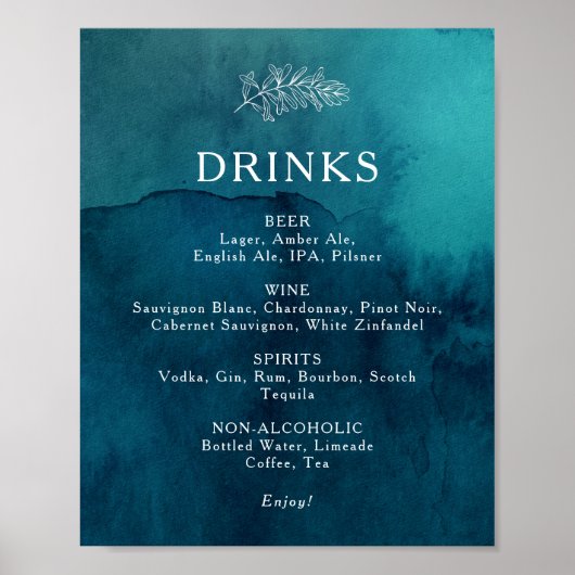 Menu Signaal Moody Ocean Waterverf Wedding Drinken Poster (Voorkant)