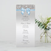 Menu Silver Sequin Baby Blue Bow Baby shower (Staand voorkant)