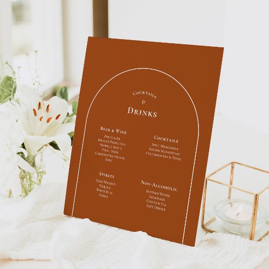 Menu Simple Boho Arch Terracotta Wedding Drinken Reclamebord Met Voetstuk
