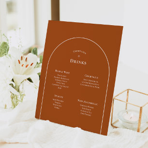 Menu Simple Boho Arch Terracotta Wedding Drinken Reclamebord Met Voetstuk