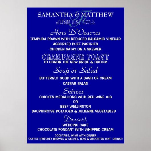 Menu sjabloon PERSONALISEER Groot marineblauw wit Poster (Voorkant)