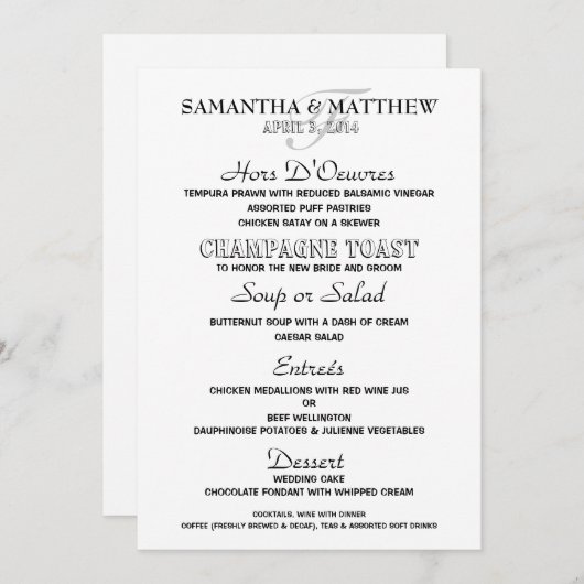 Menu sjabloon PERSONALIZE (Voorkant / Achterkant)