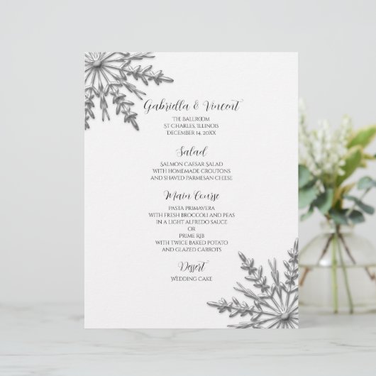 Menu Snowflake Winter Weddenschap (Staand voorkant)