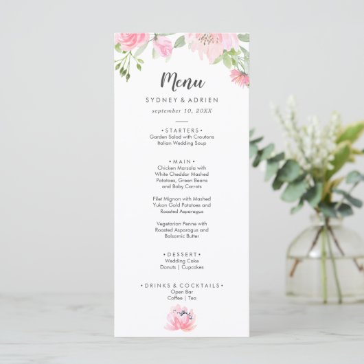 Menu Spring Peony Weddenschap (Staand voorkant)