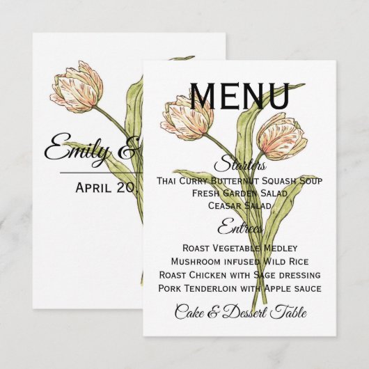 Menu Spring Tulips (volledig aanpasbaar) Kaart (Voorkant / Achterkant)