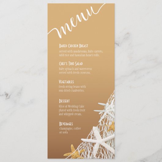 Menu Starfish Netting Beach Wedding | zand (Voorkant)