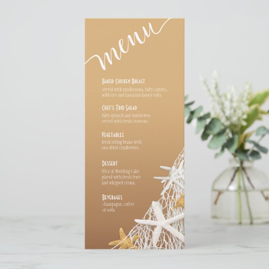 Menu Starfish Netting Beach Wedding | zand (Staand voorkant)