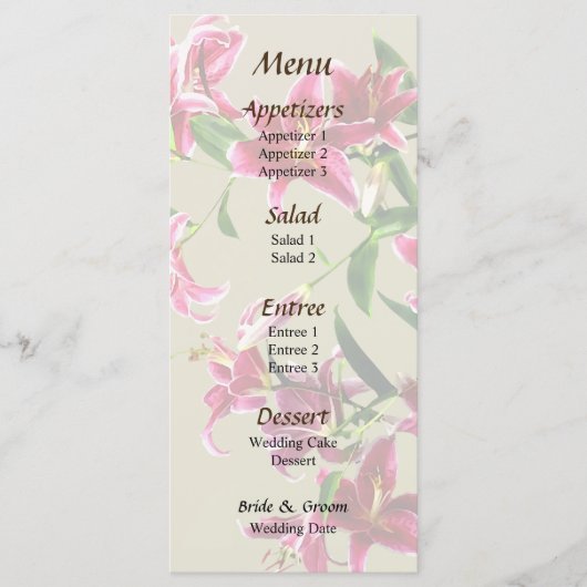 Menu Stargazer Lilies Heart Wedding (Voorkant)