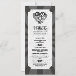 Menu Steampunk Trouwdag Harten Tandwielen Kaart