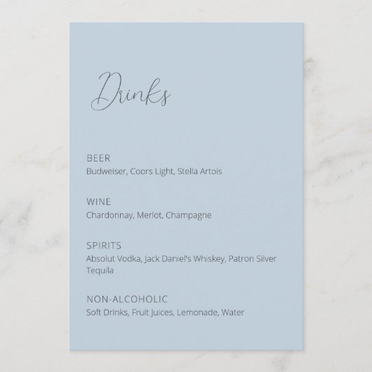 Menu Stoffen blauwe Drinken (Voorkant)