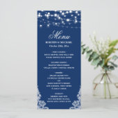 Menu String Lights White Lace Navy Blue Wedding (Staand voorkant)