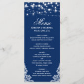 Menu String Lights White Lace Navy Blue Wedding (Voorkant)