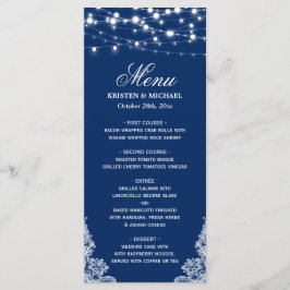 Menu String Lights White Lace Navy Blue Wedding