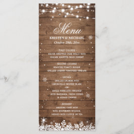 Menu String Lights Wood Rustic Winter Wedding