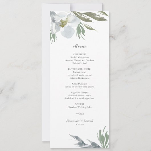 Menu Stusty Blue Floral Kaart (Voorkant)
