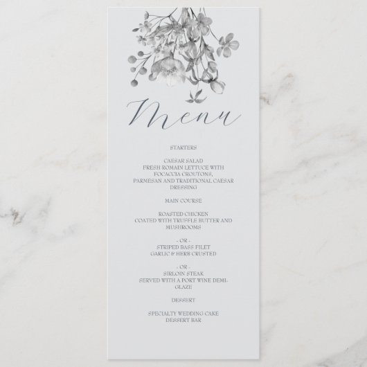 Menu Stusty Blue Floral Wedding (Voorkant)