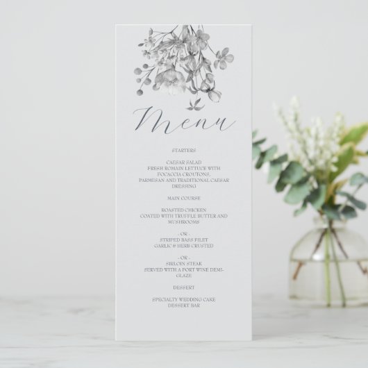 Menu Stusty Blue Floral Wedding (Staand voorkant)