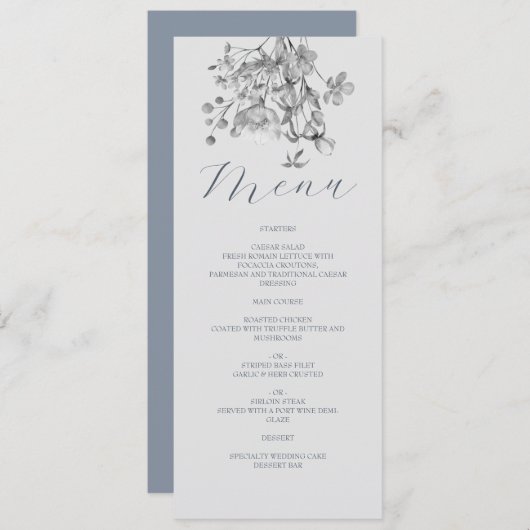 Menu Stusty Blue Floral Wedding (Voorkant / Achterkant)