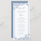 Menu Stusty Blue Floral Wedding (Voorkant / Achterkant)
