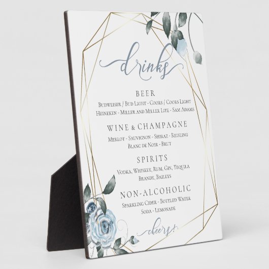 Menu Stusty Blue Floral Wedding Reception Bar Fotoplaat (Zijkant)
