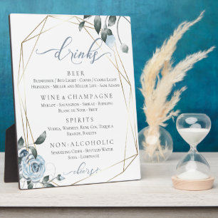 Menu Stusty Blue Floral Wedding Reception Bar Fotoplaat