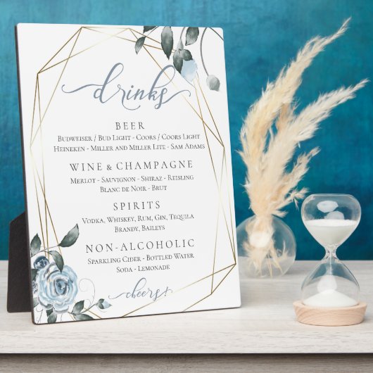 Menu Stusty Blue Floral Wedding Reception Bar Fotoplaat (Zijkant)